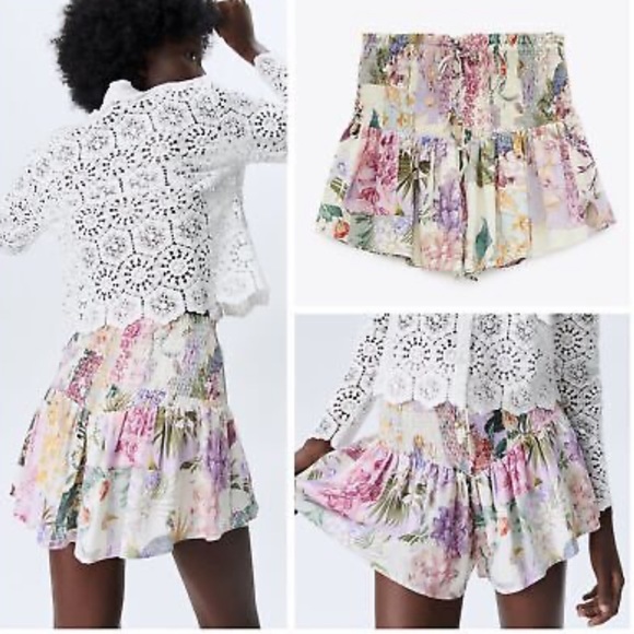 ZARA High Rise Smocked Waist Flowy Shorts EUC-Like New! - Picture 6 of 14